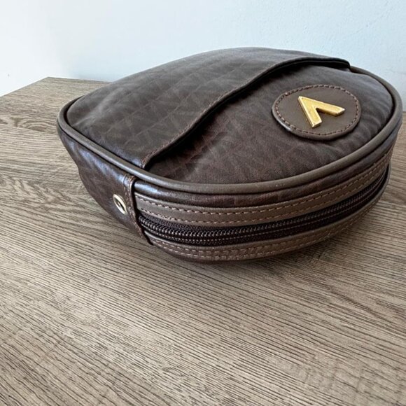 Vintage Mario Valentino Brown Monogram Zipper Pouch Clutch Cosmetic Bag EUC - Picture 6 of 9